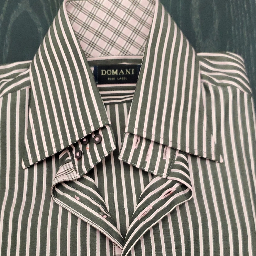 Domani Gray and Pink Striped Dress Shirt